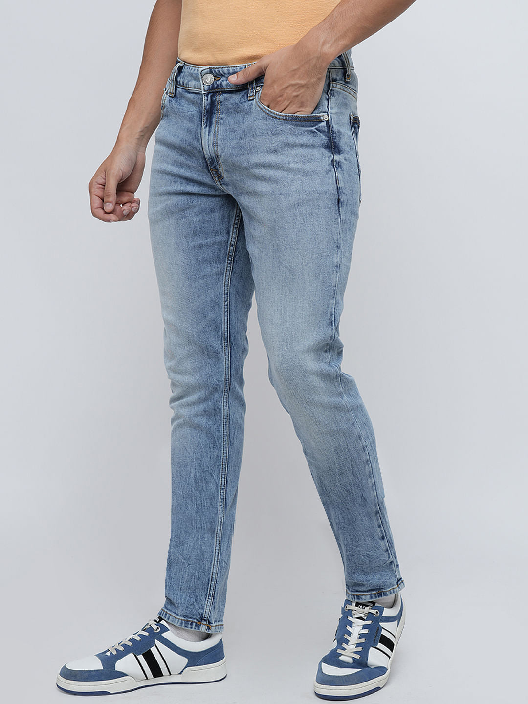 PRODUKT by JACK&JONES Light Blue Mid Rise Washed Slim Fit Jeans