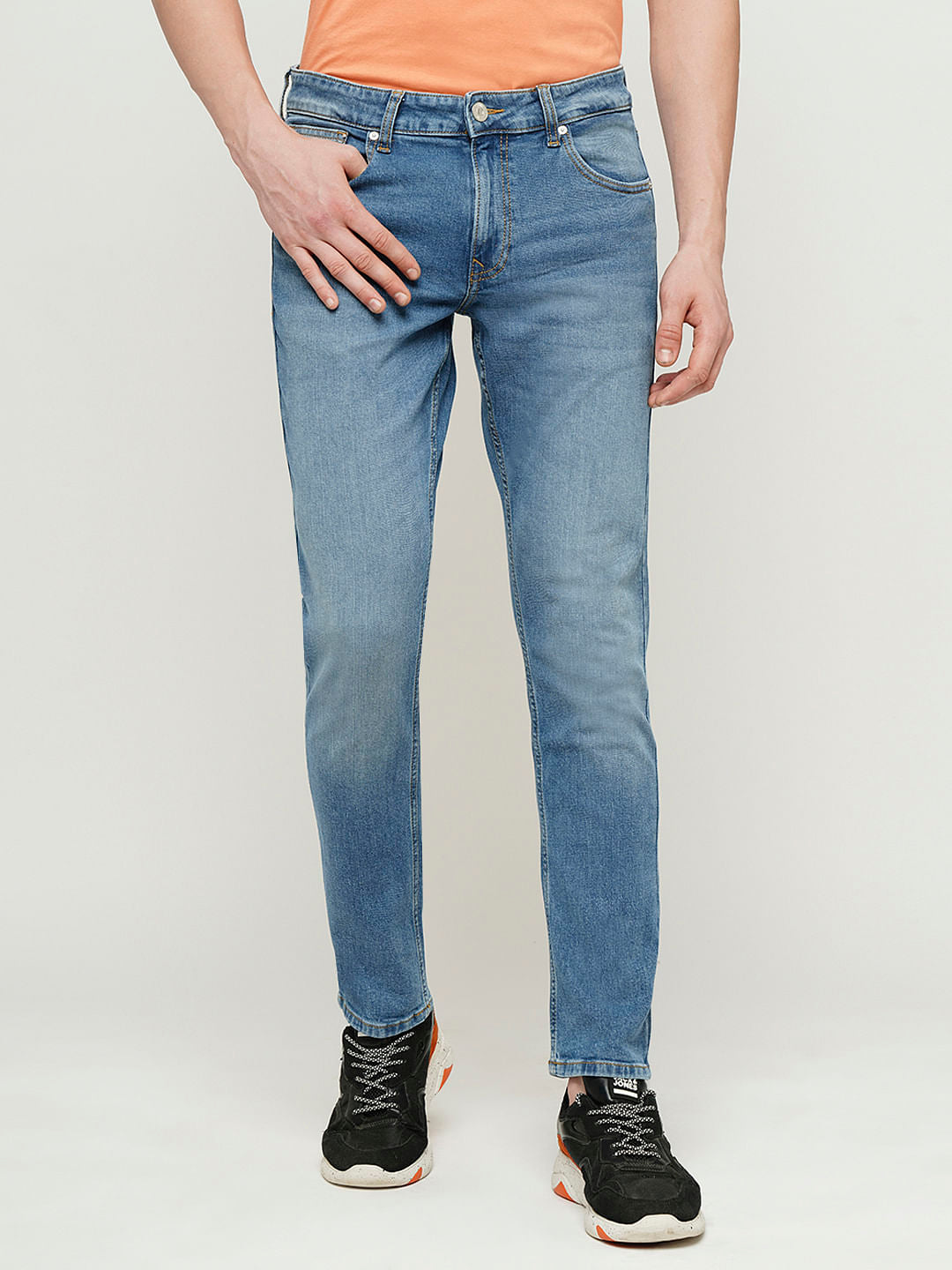 PRODUKT by JACK&JONES Light Blue Mid Rise Washed Slim Fit Jeans