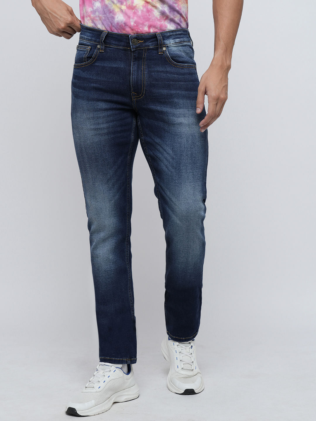 PRODUKT by JACK&JONES Blue Mid Rise Washed Slim Fit Jeans