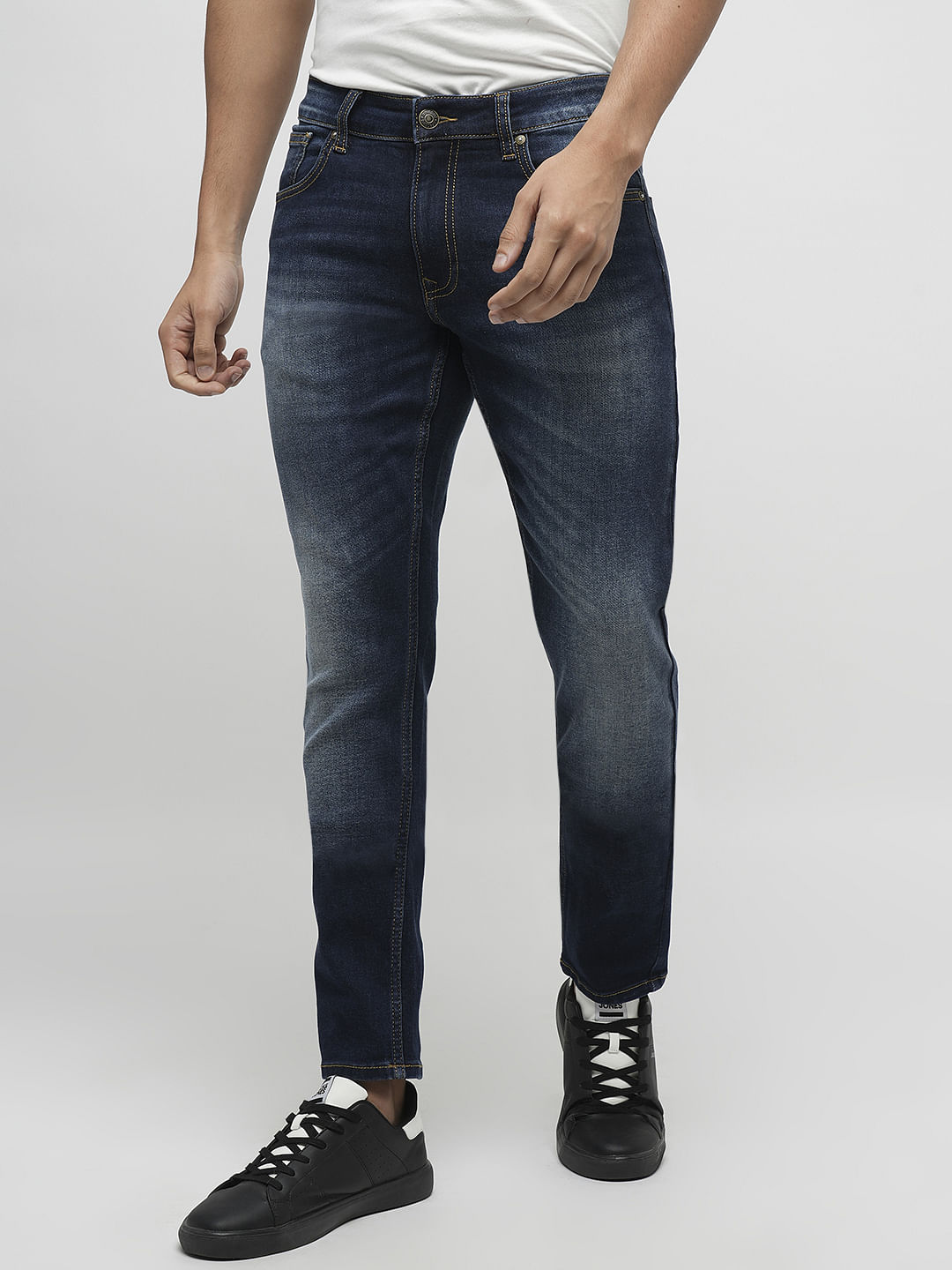 PRODUKT by JACK&JONES Blue Mid Rise Washed Slim Fit Jeans