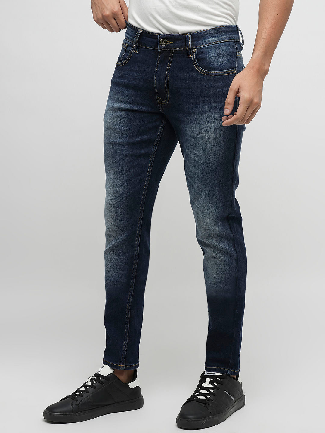 PRODUKT by JACK&JONES Blue Mid Rise Washed Slim Fit Jeans