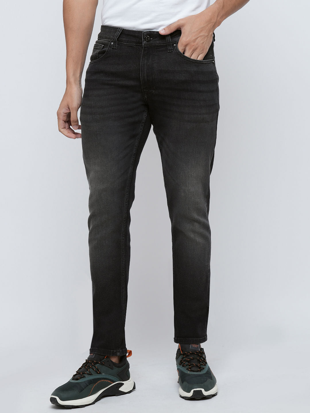 PRODUKT by JACK&JONES Black Mid Rise Washed Slim Fit Jeans