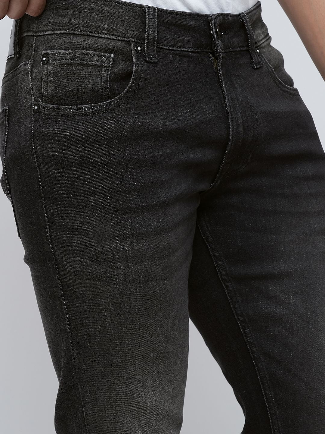 PRODUKT by JACK&JONES Black Mid Rise Washed Slim Fit Jeans