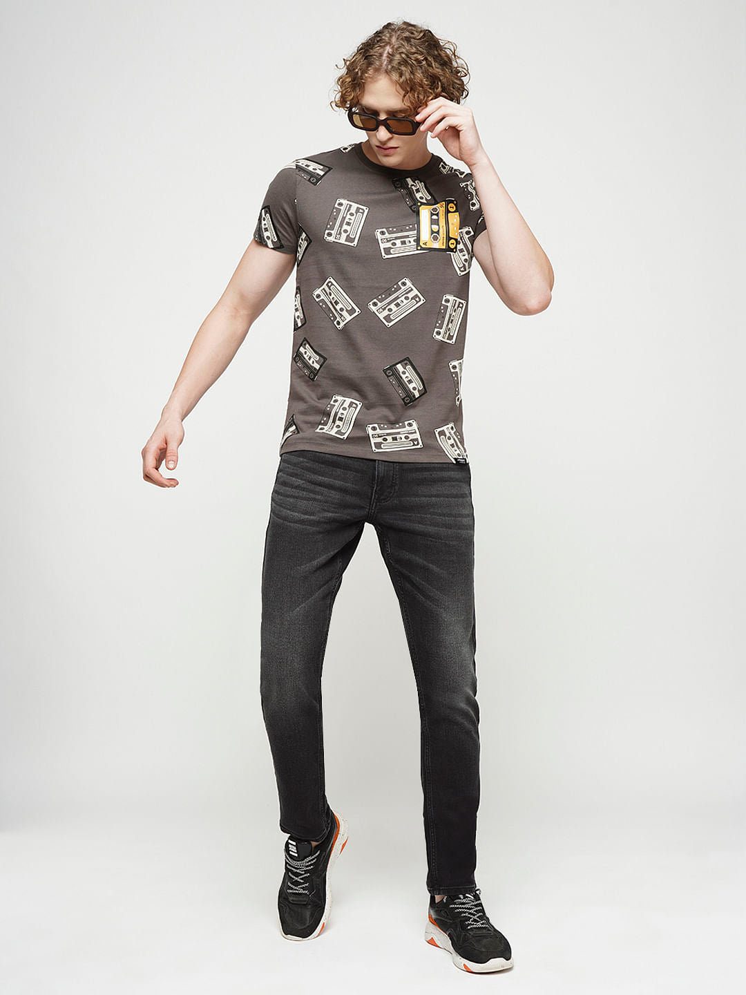 PRODUKT by JACK&JONES Dark Grey Mid Rise Washed Slim Fit Jeans