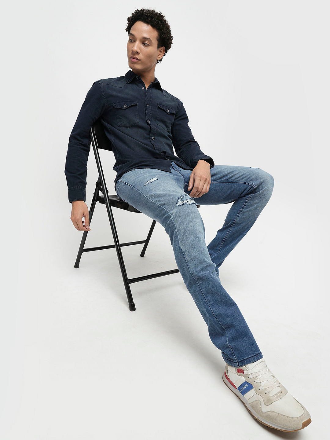 PRODUKT by JACK&JONES Blue Mid Rise Distressed Slim Fit Jeans - 28