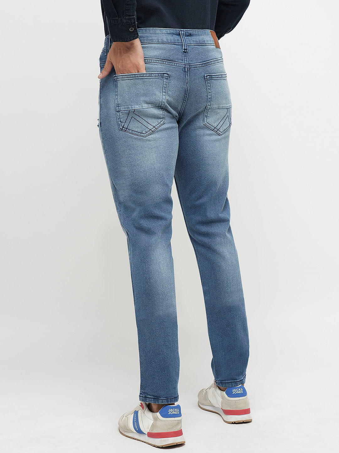 PRODUKT by JACK&JONES Blue Mid Rise Distressed Slim Fit Jeans