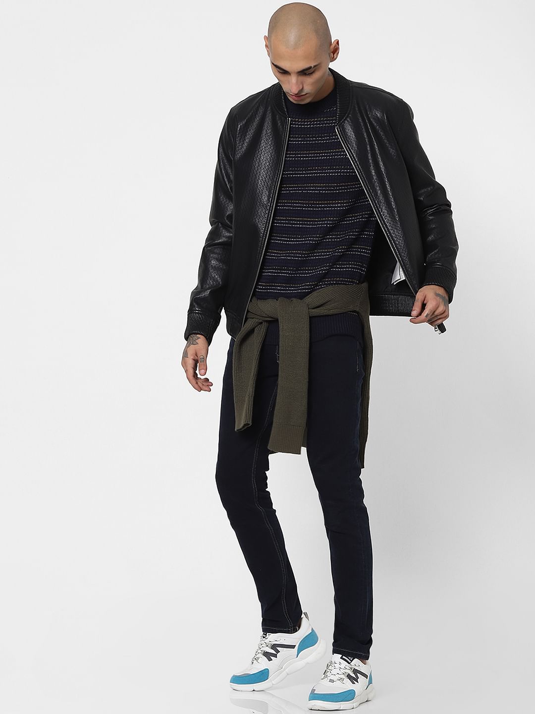 Blue Textured Striped Pullover - S