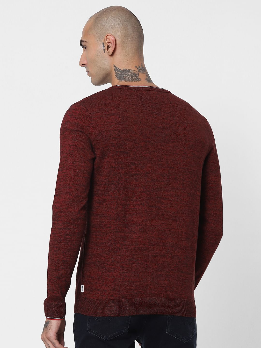 Maroon Textured Striped Pullover