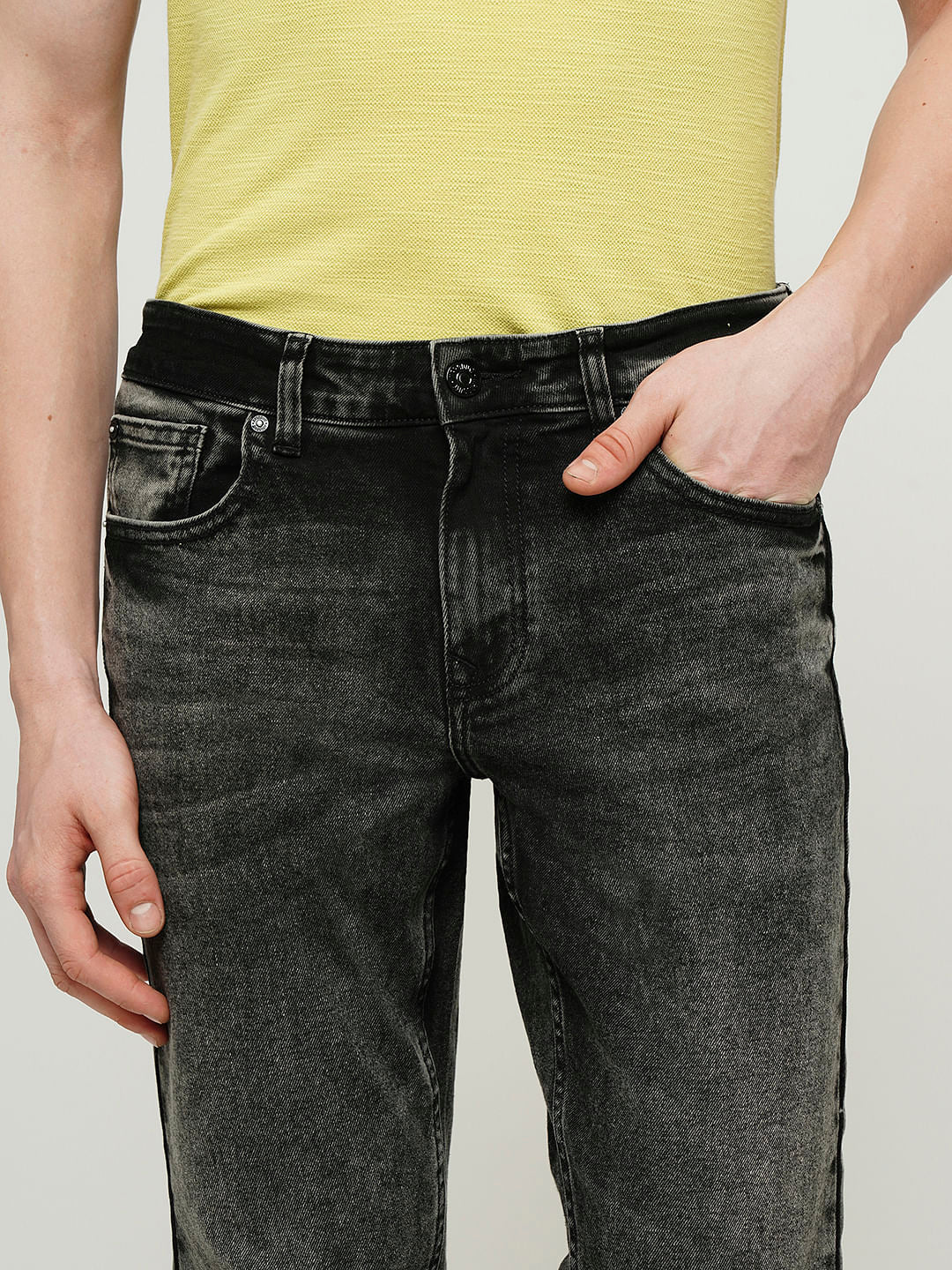 PRODUKT by JACK&JONES Grey Mid Rise Washed Slim Fit Jeans