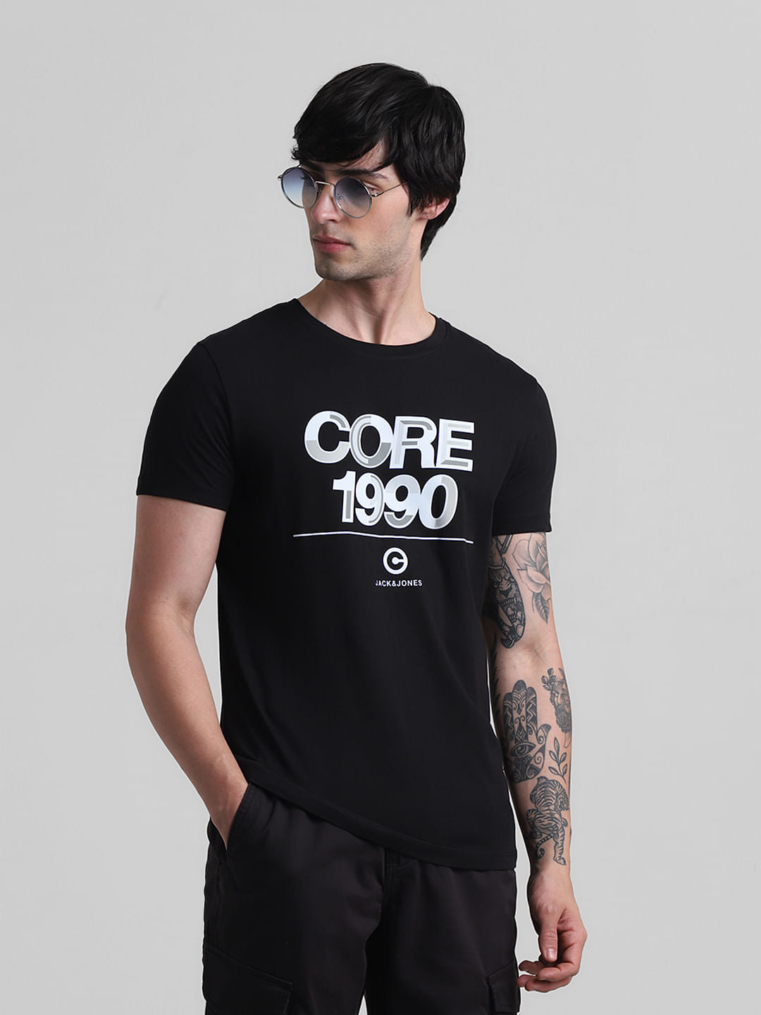 Black Printed Crew Neck T-shirt