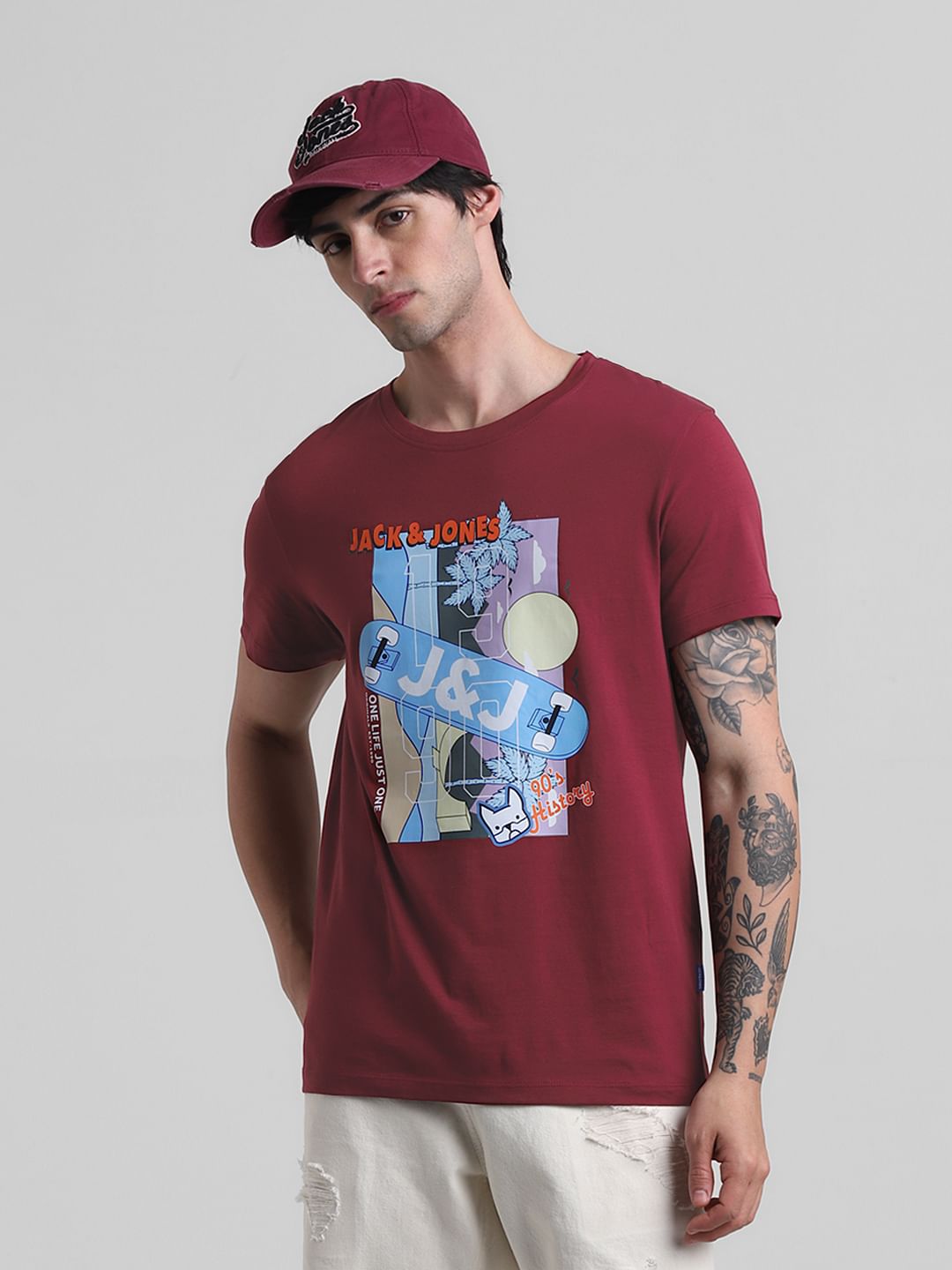 Red Printed Crew Neck T-shirt - S