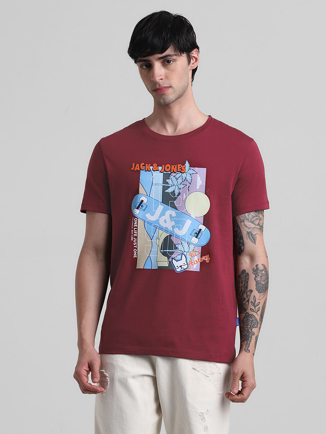 Red Printed Crew Neck T-shirt