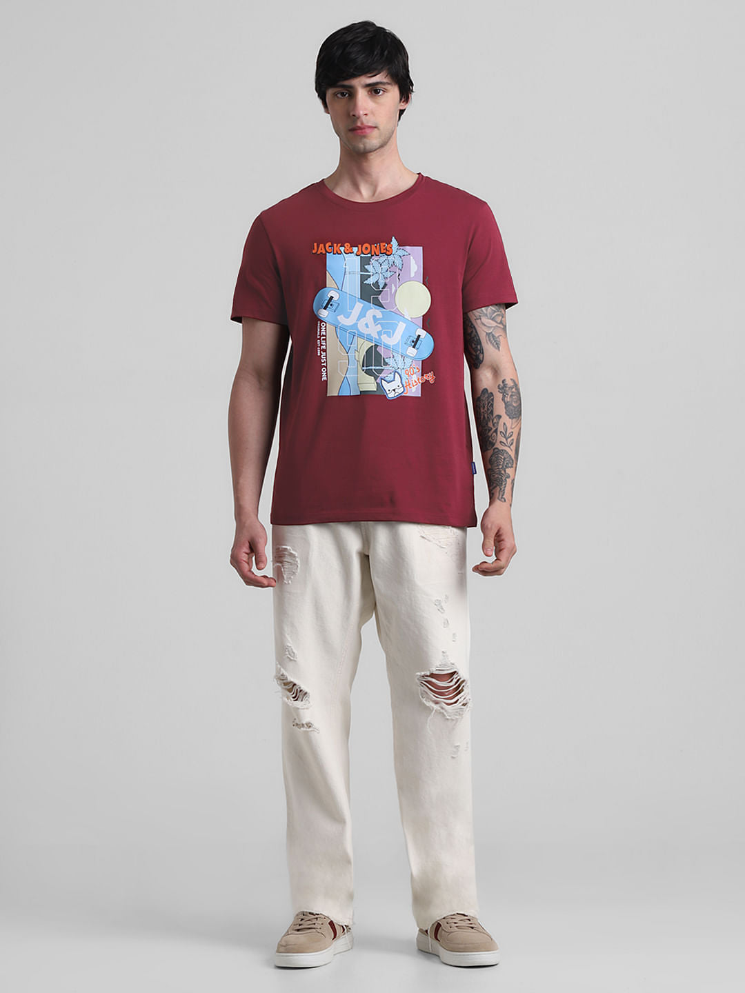 Red Printed Crew Neck T-shirt