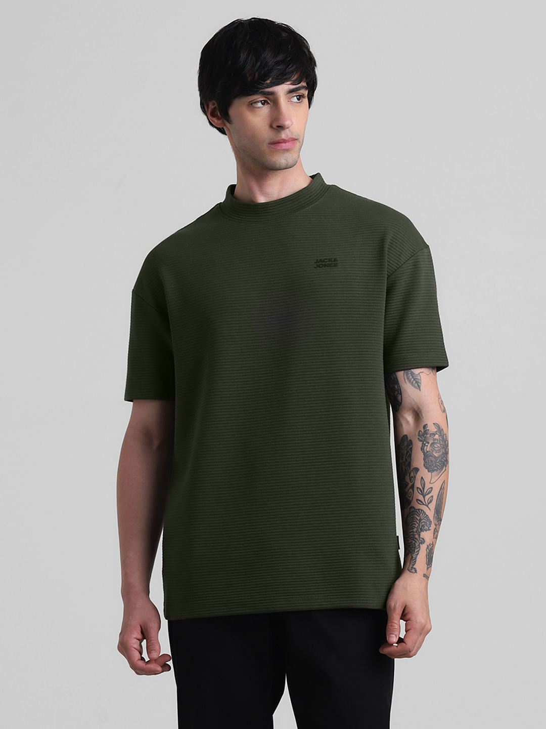 Green Textured Knit Oversized T-shirt - S
