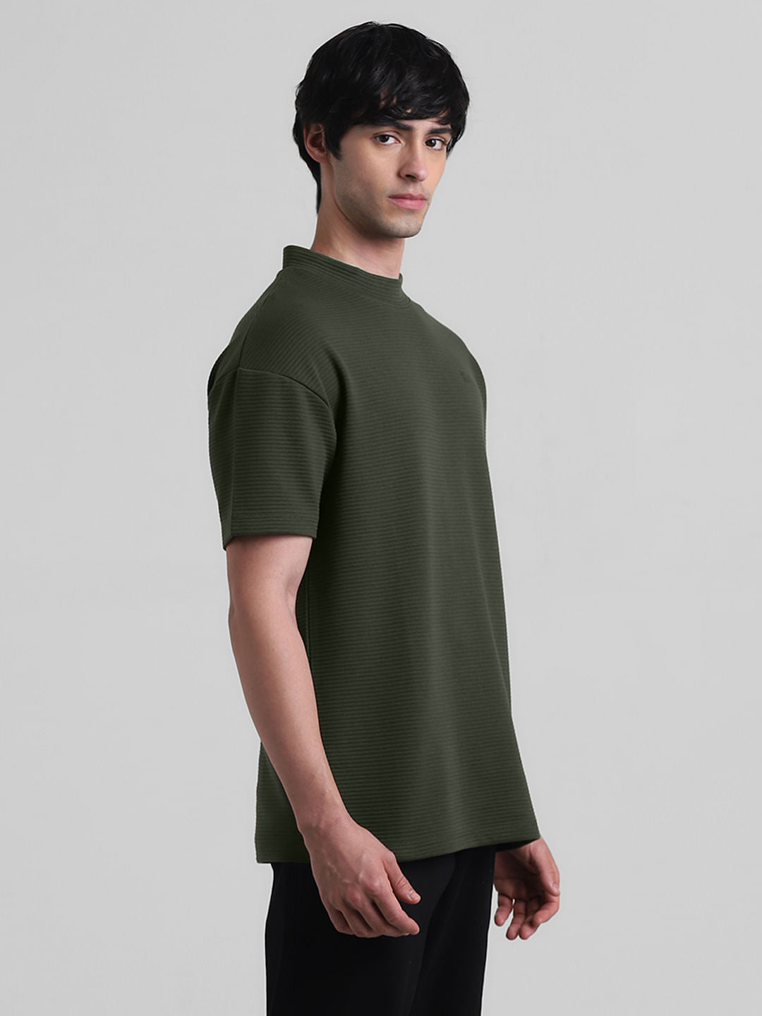 Green Textured Knit Oversized T-shirt