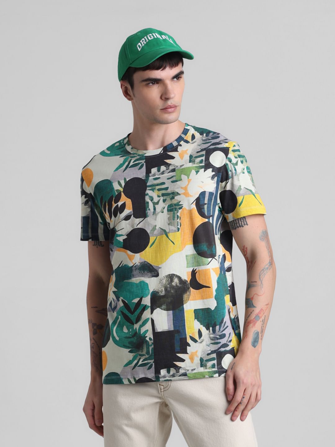 White Tropical Print T-shirt - S