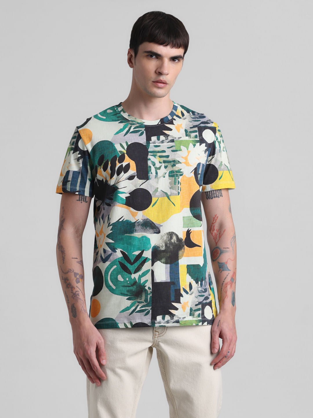 White Tropical Print T-shirt