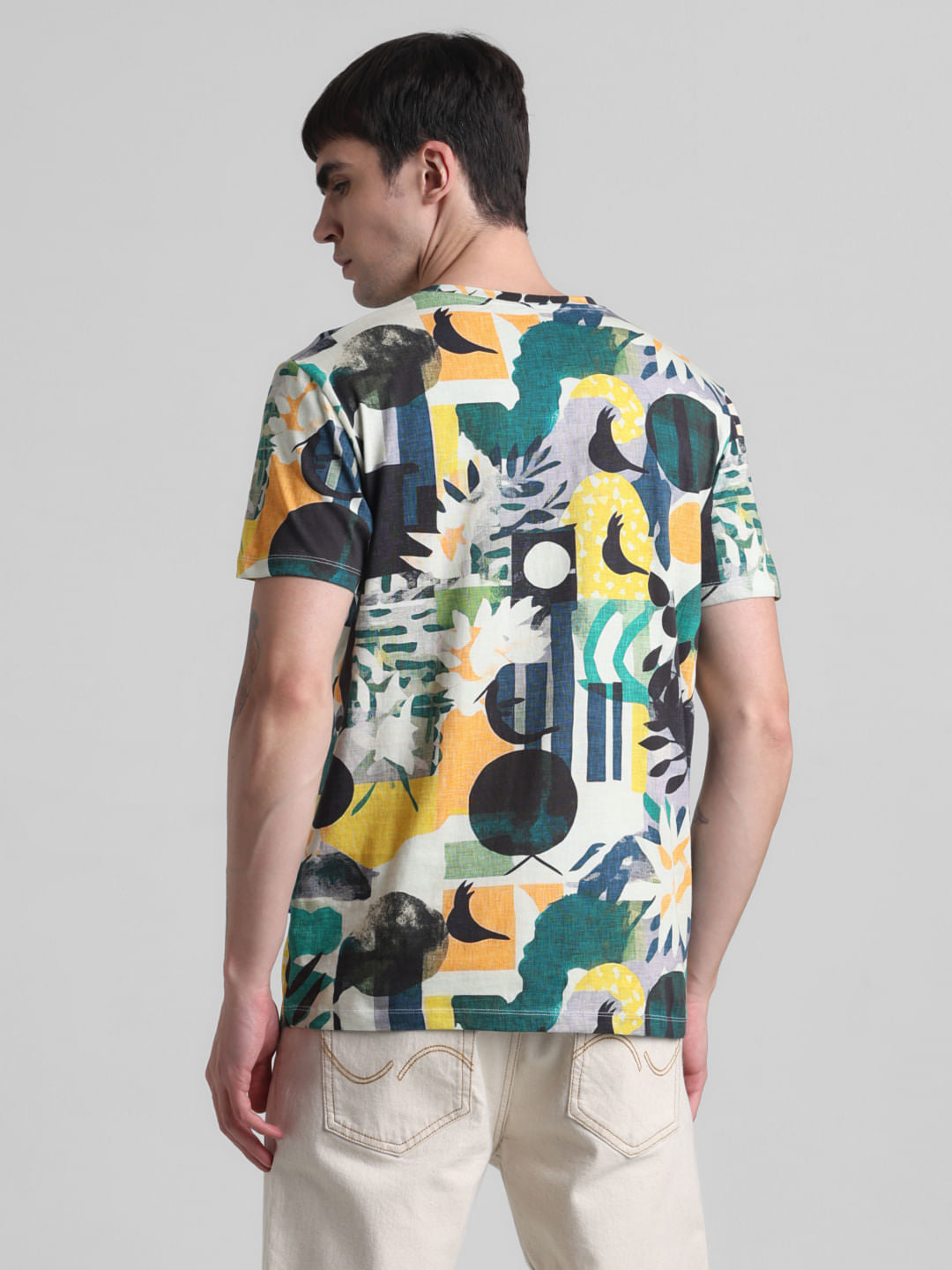 White Tropical Print T-shirt