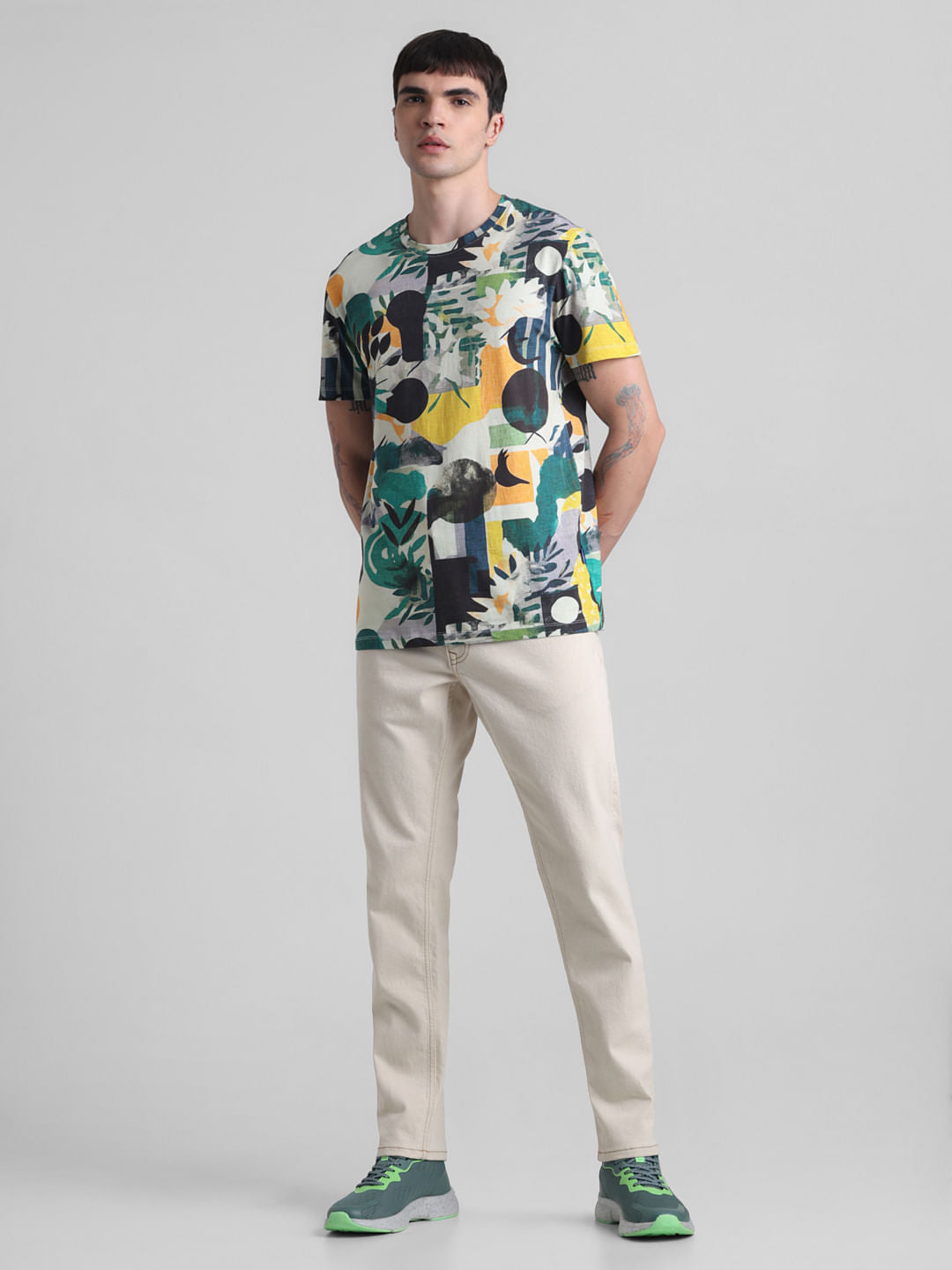 White Tropical Print T-shirt