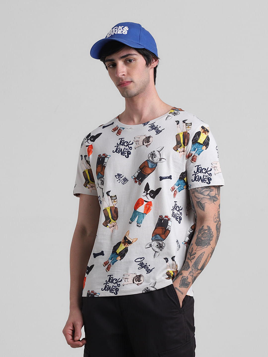 White Printed Crew Neck T-shirt - S