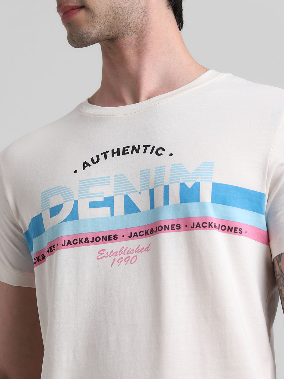 White Text Print Crew Neck T-shirt