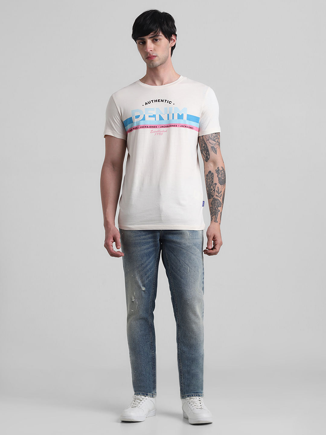 White Text Print Crew Neck T-shirt