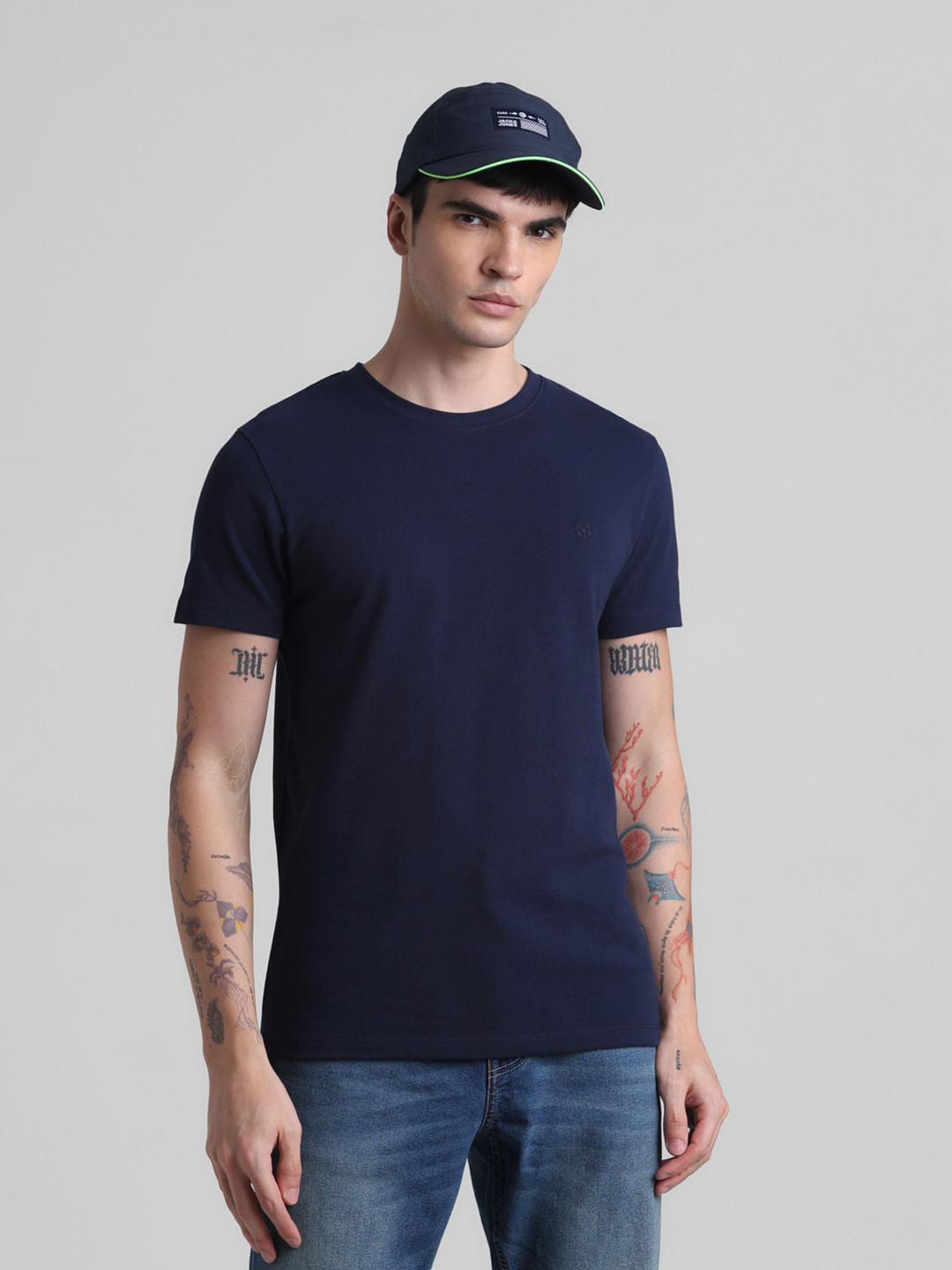 Navy Blue Crew Neck T-shirt - S