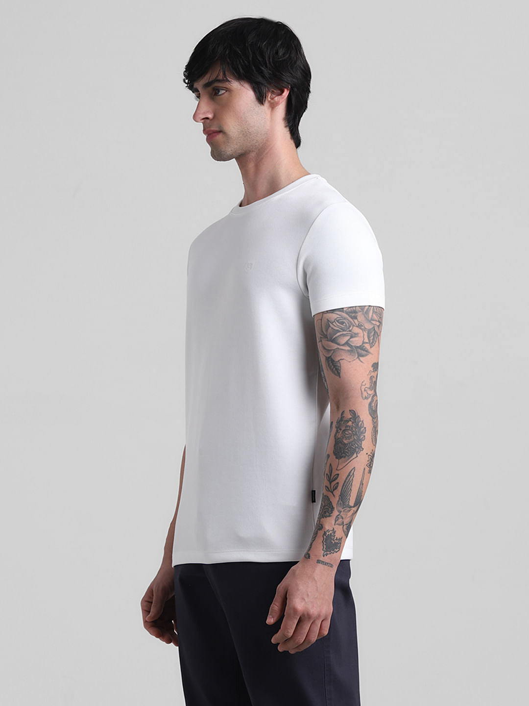 White Pique Knit Crew Neck T-shirt