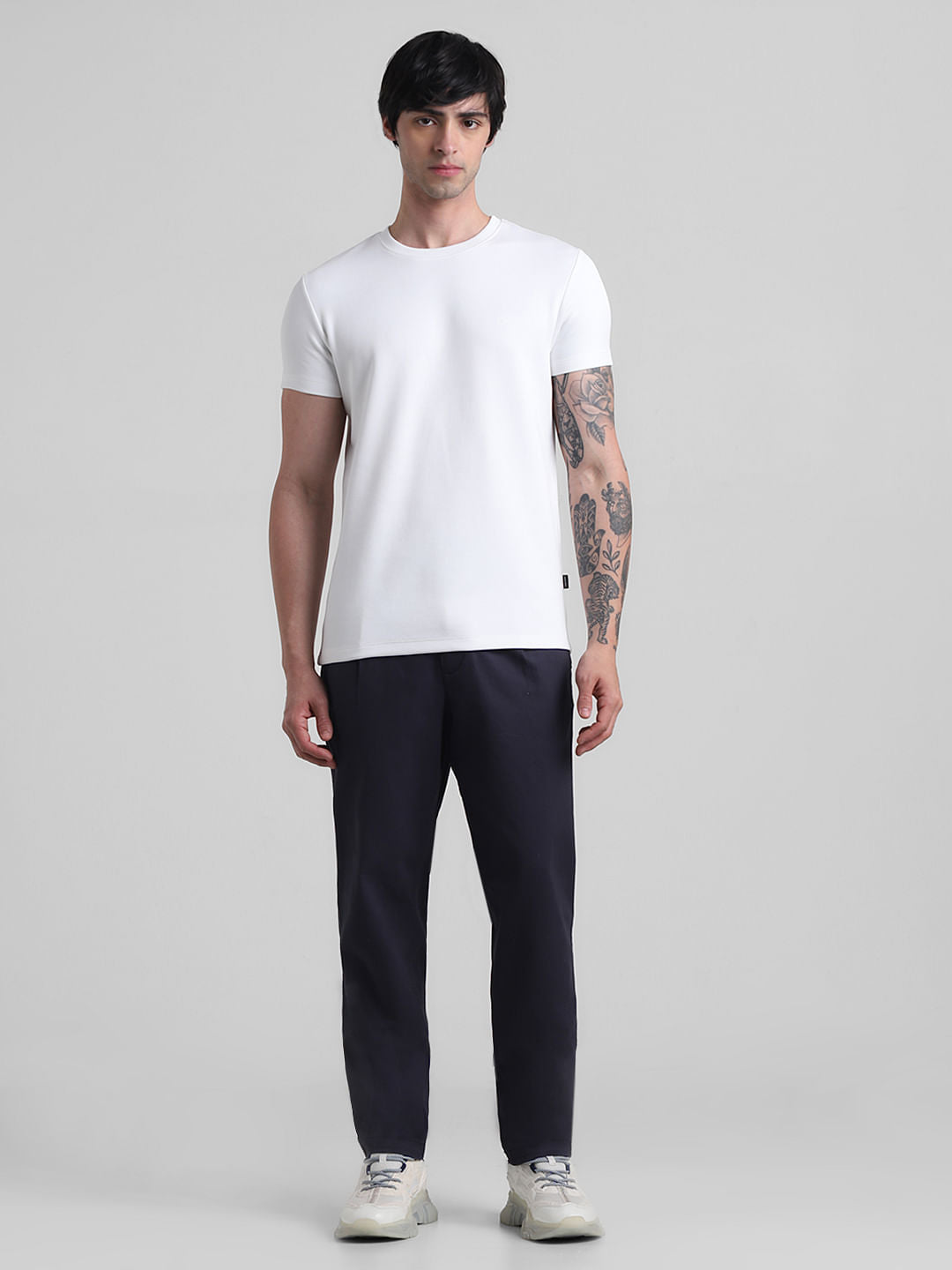 White Pique Knit Crew Neck T-shirt