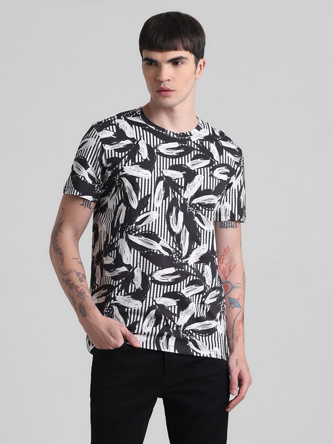 Black Printed Crew Neck T-shirt