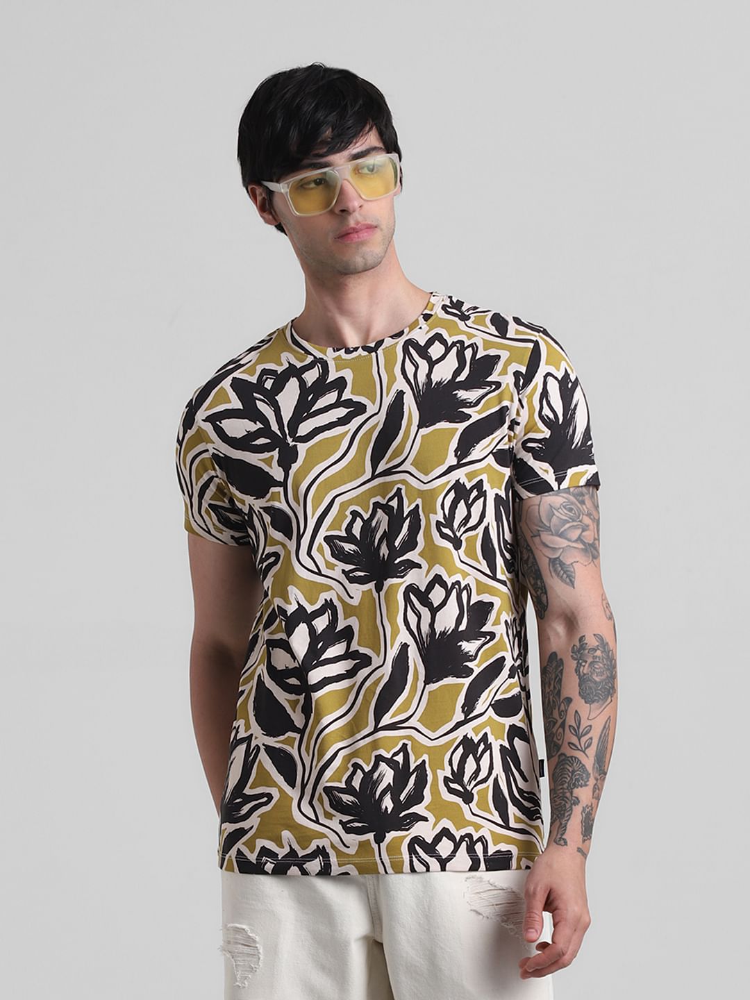 Green Floral Crew Neck T-shirt