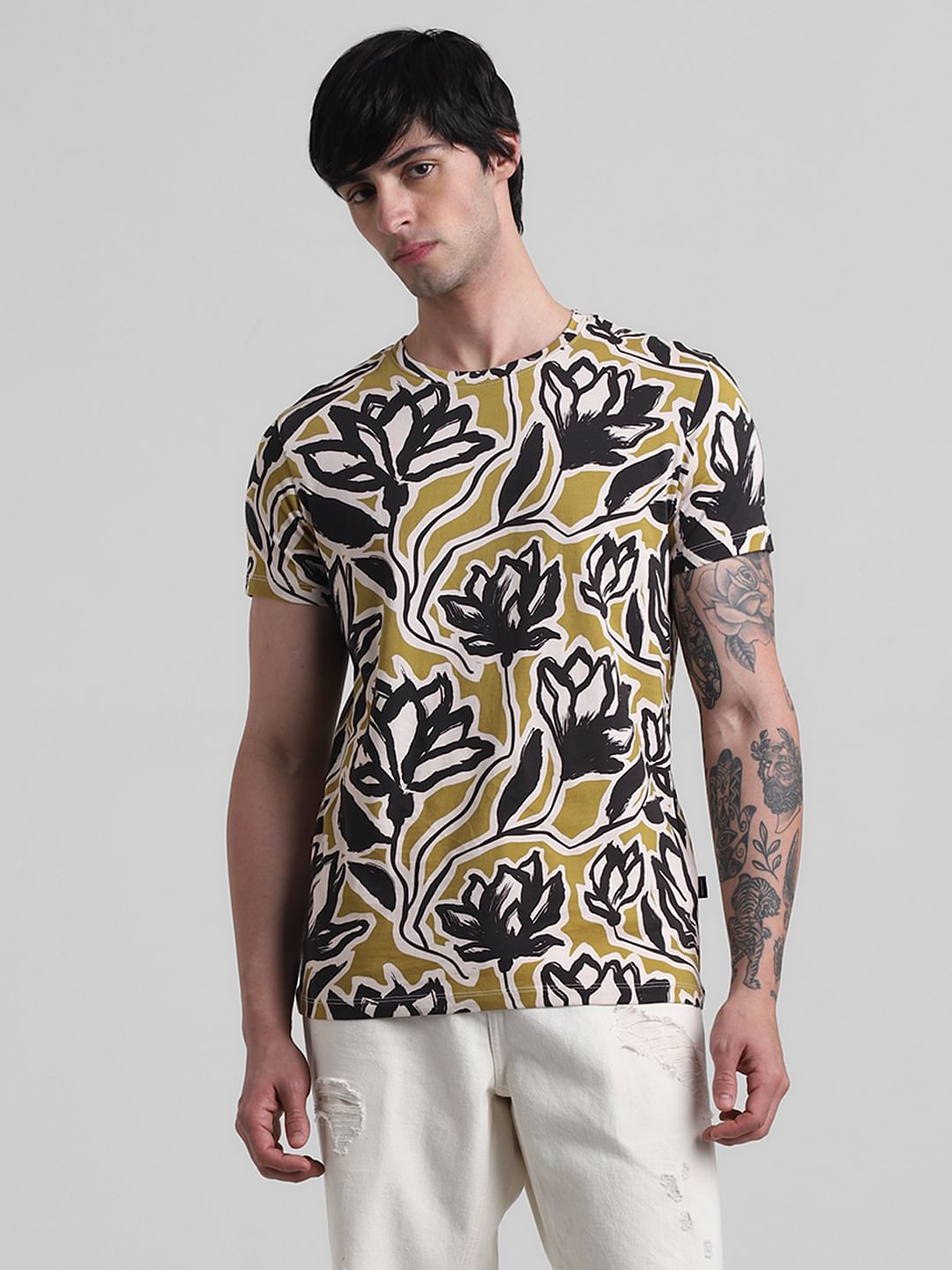 Green Floral Crew Neck T-shirt