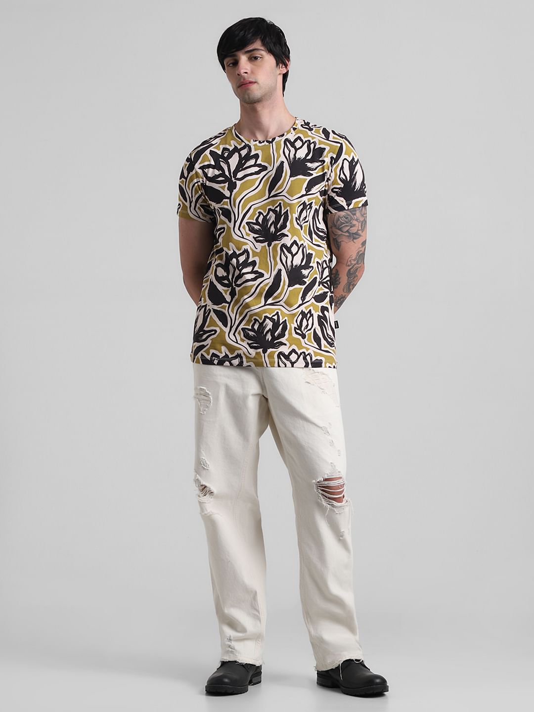 Green Floral Crew Neck T-shirt