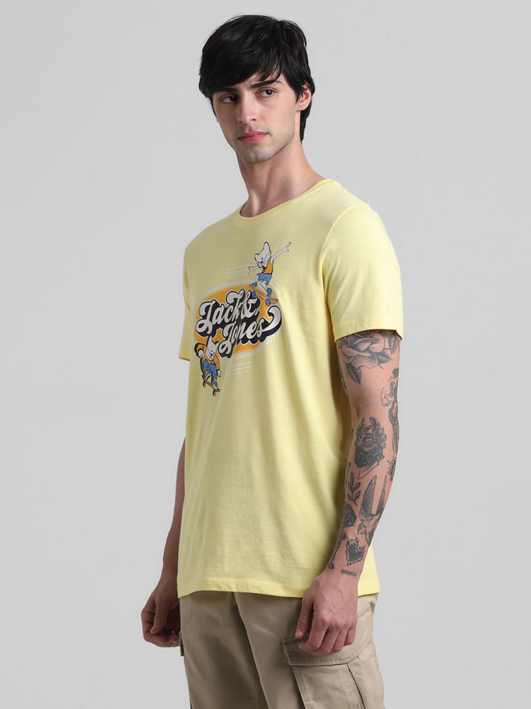 Yellow Logo Print Crew Neck T-shirt