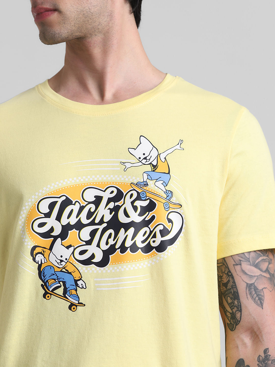 Yellow Logo Print Crew Neck T-shirt