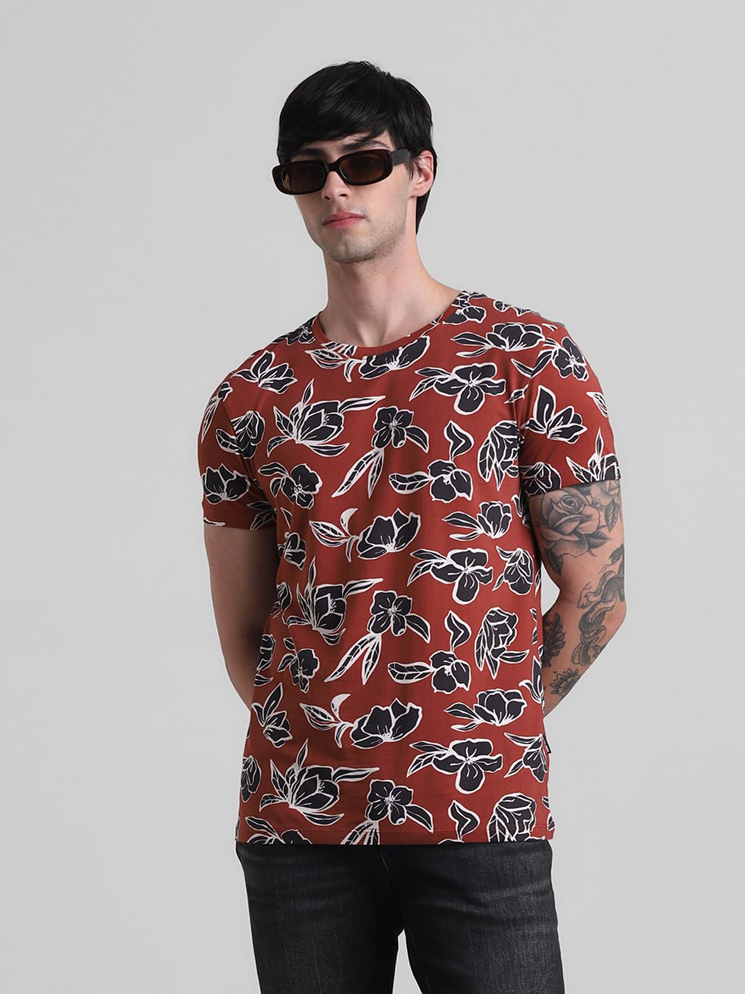 Red Logo Print Crew Neck T-shirt - S