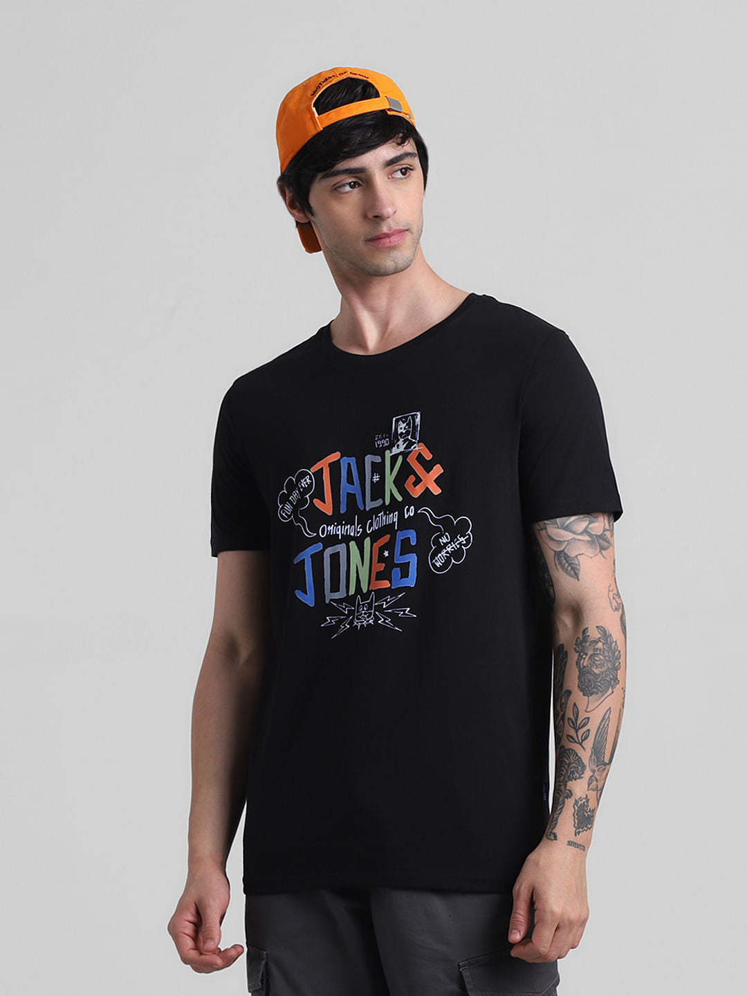 Black Logo Print Crew Neck T-shirt - S