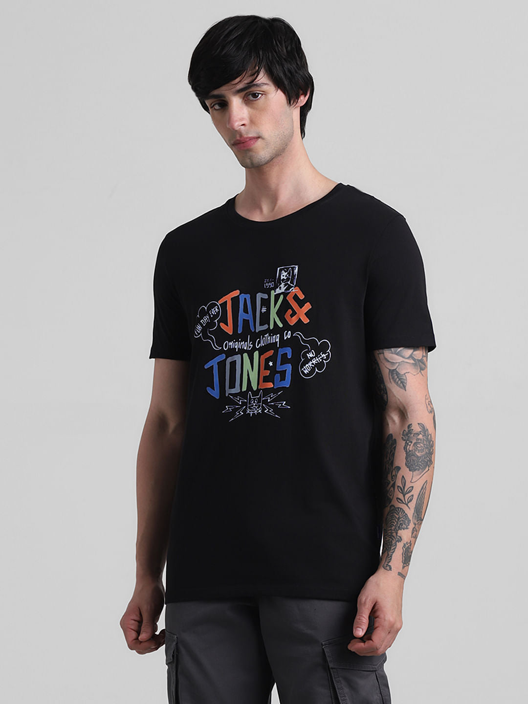 Black Logo Print Crew Neck T-shirt