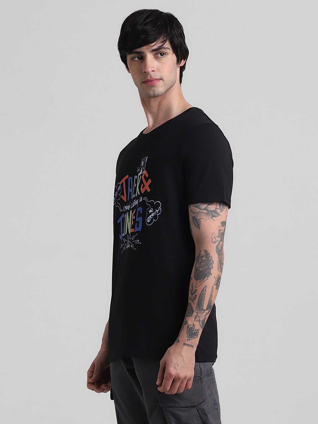 Black Logo Print Crew Neck T-shirt
