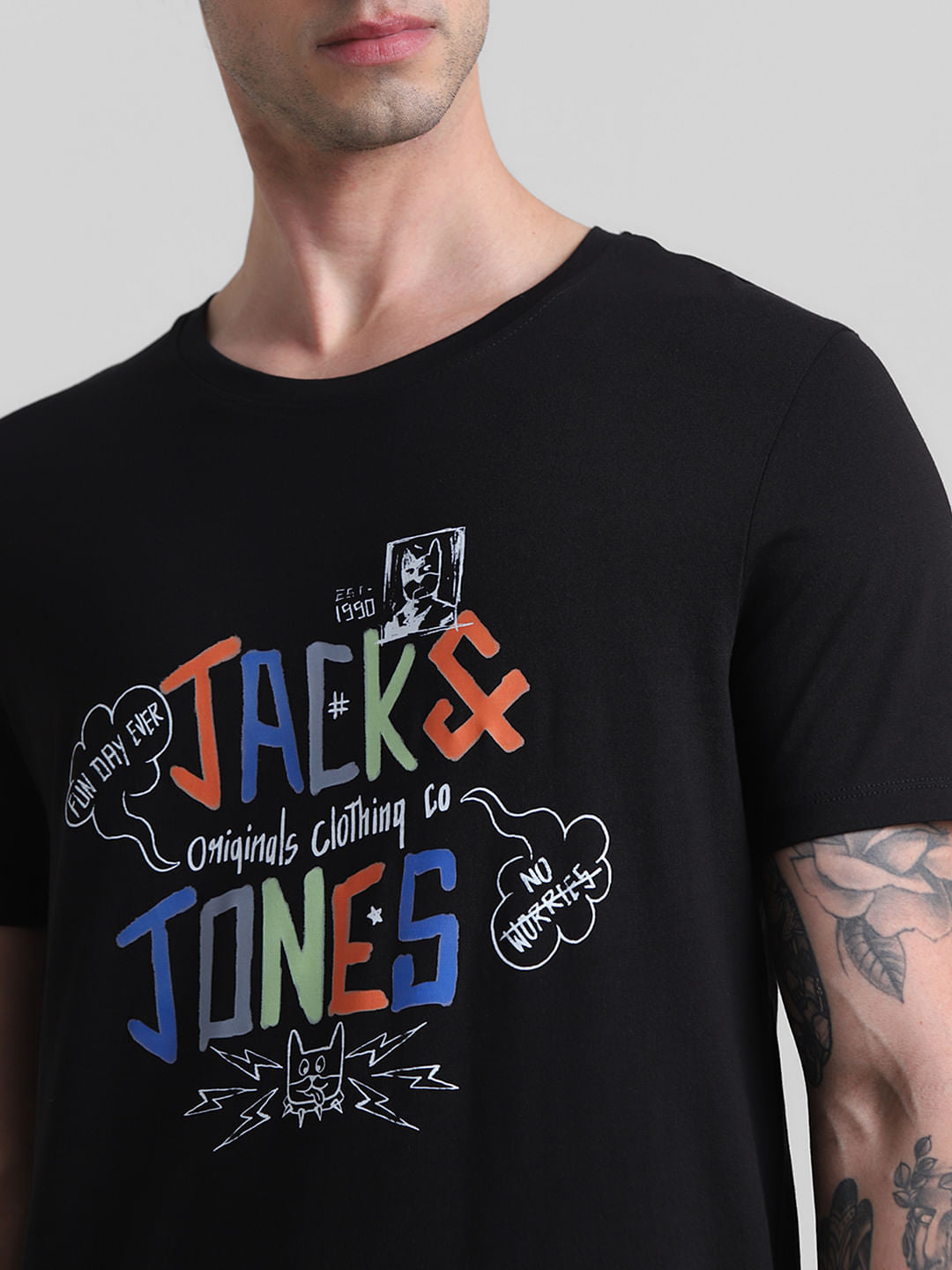 Black Logo Print Crew Neck T-shirt