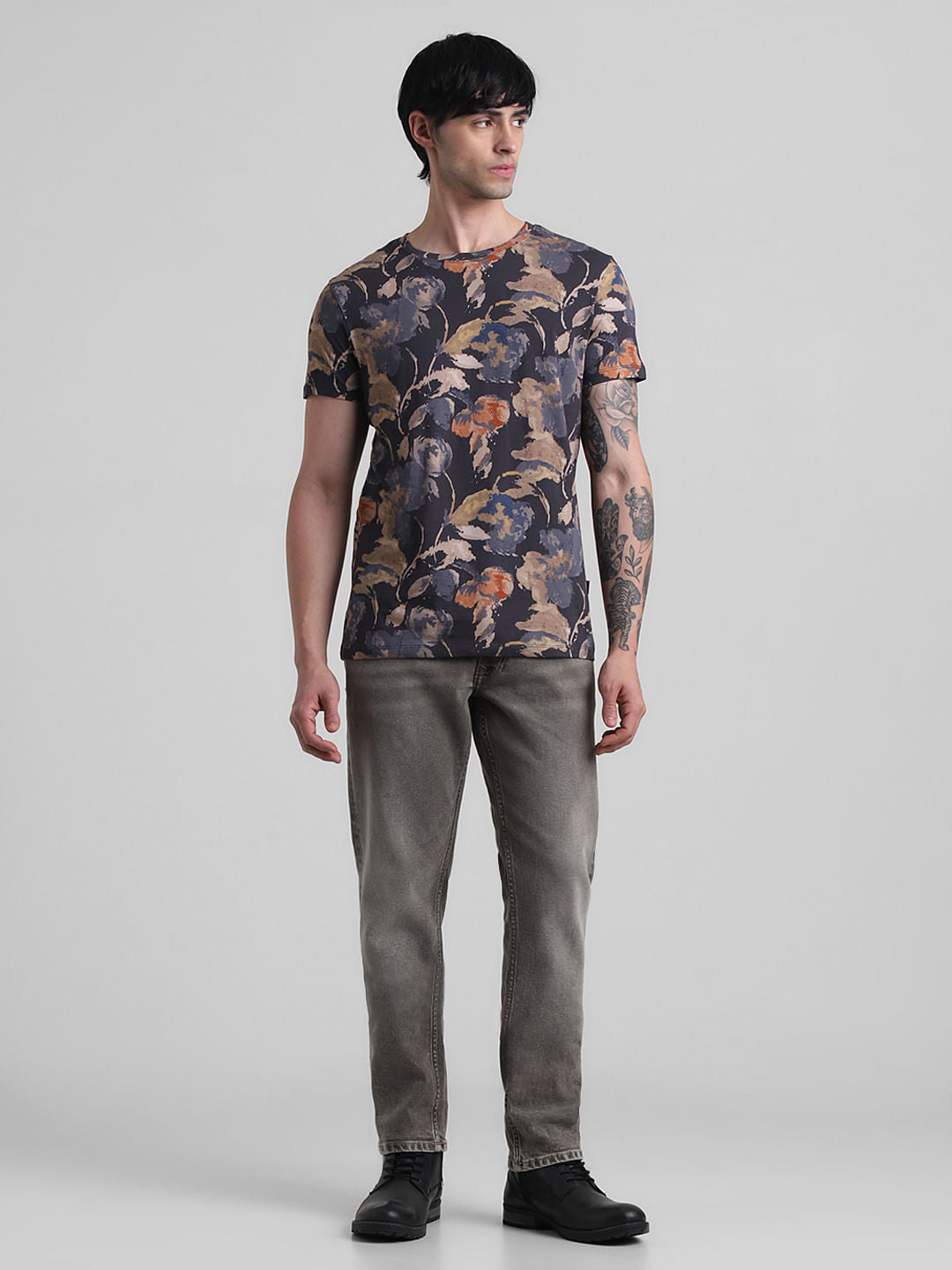 Blue Printed Crew Neck T-shirt
