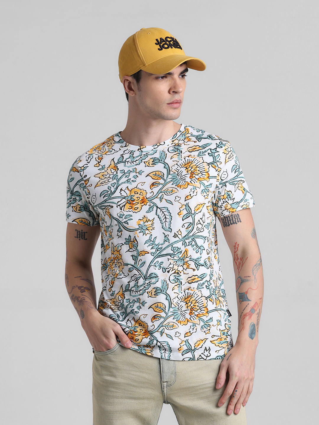 White Printed Crew Neck T-shirt - S