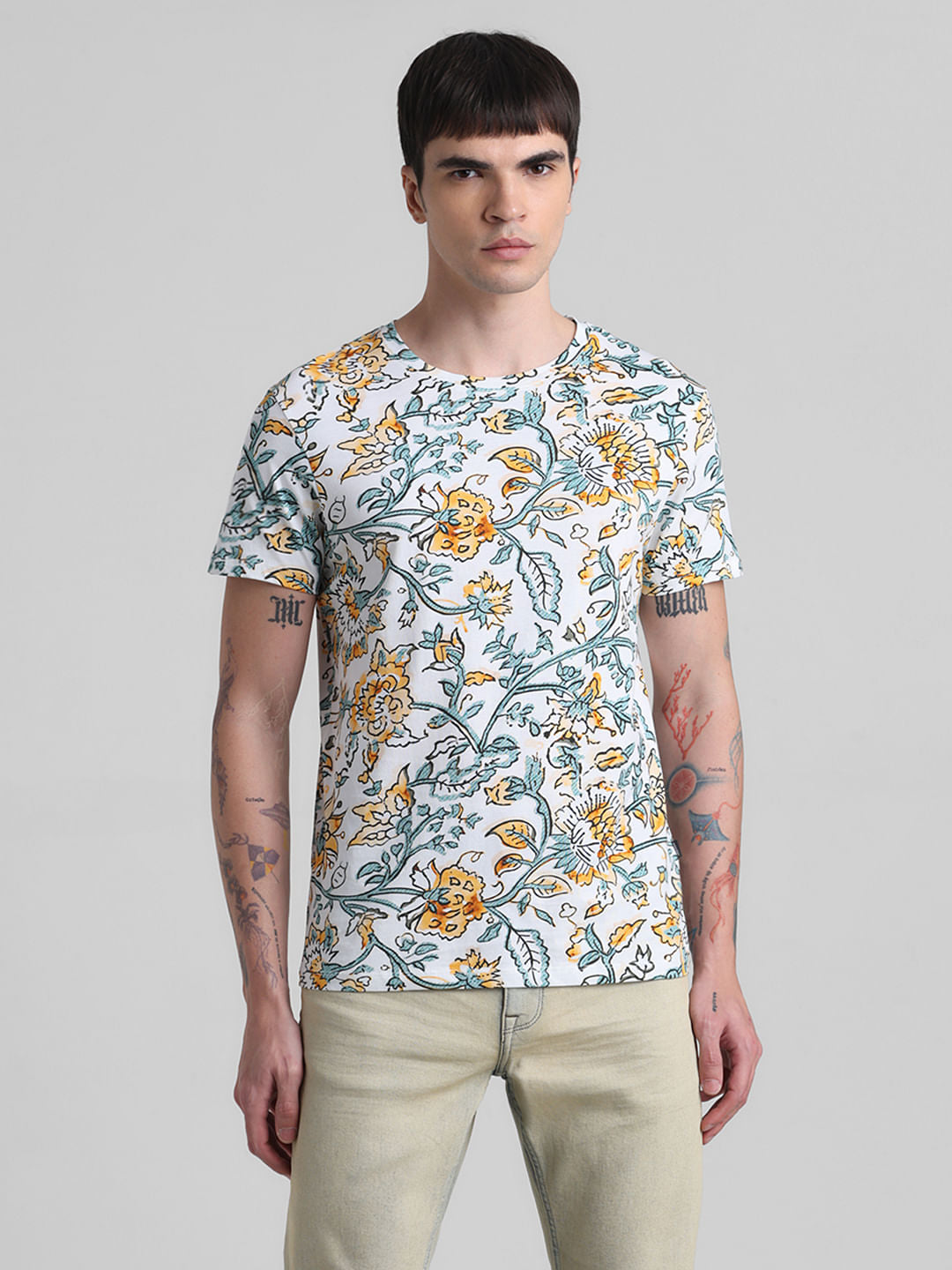 White Printed Crew Neck T-shirt