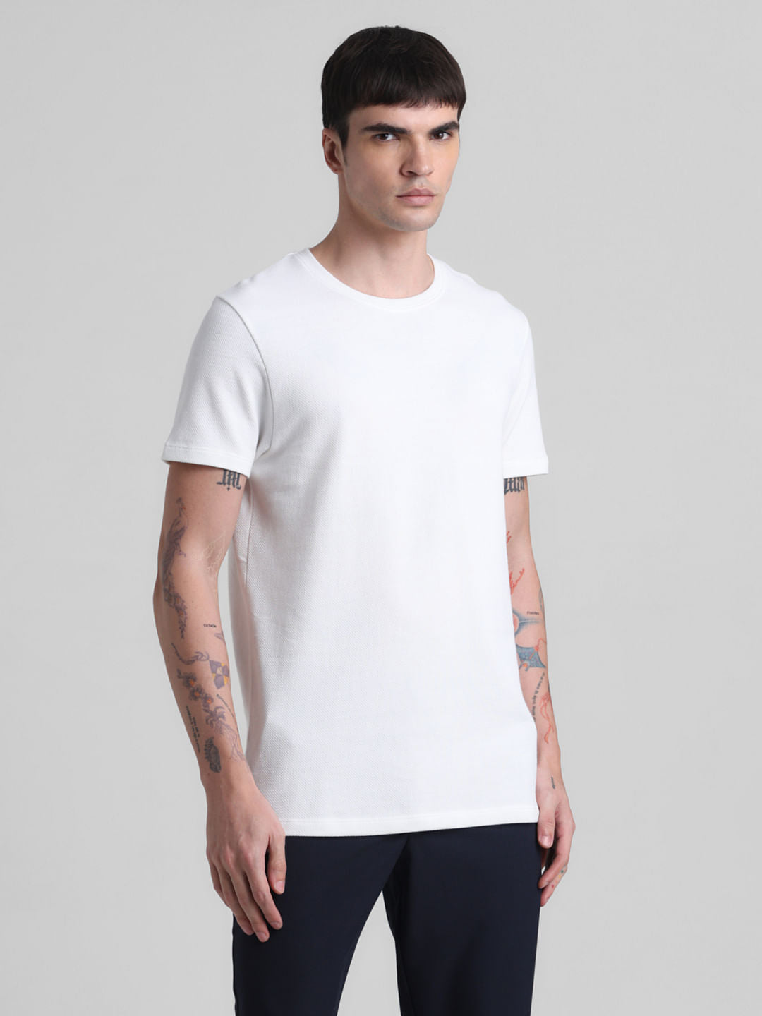 White Jacquard Crew Neck T-shirt