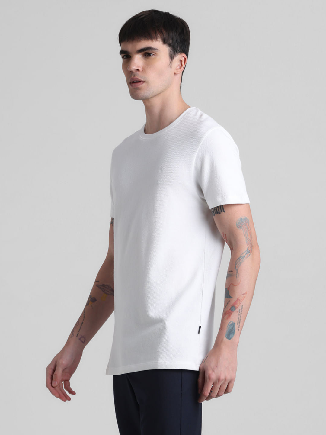 White Jacquard Crew Neck T-shirt