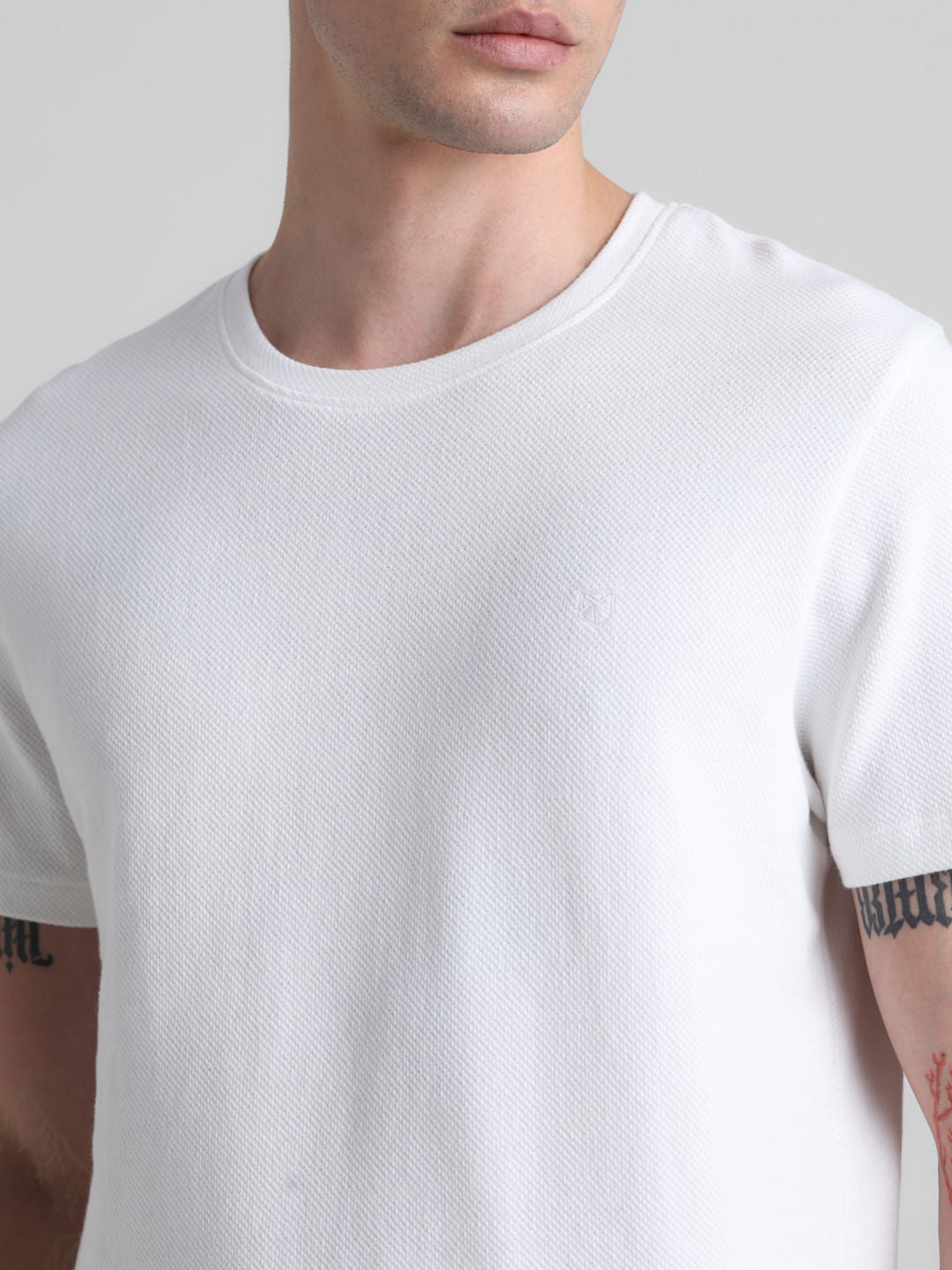 White Jacquard Crew Neck T-shirt
