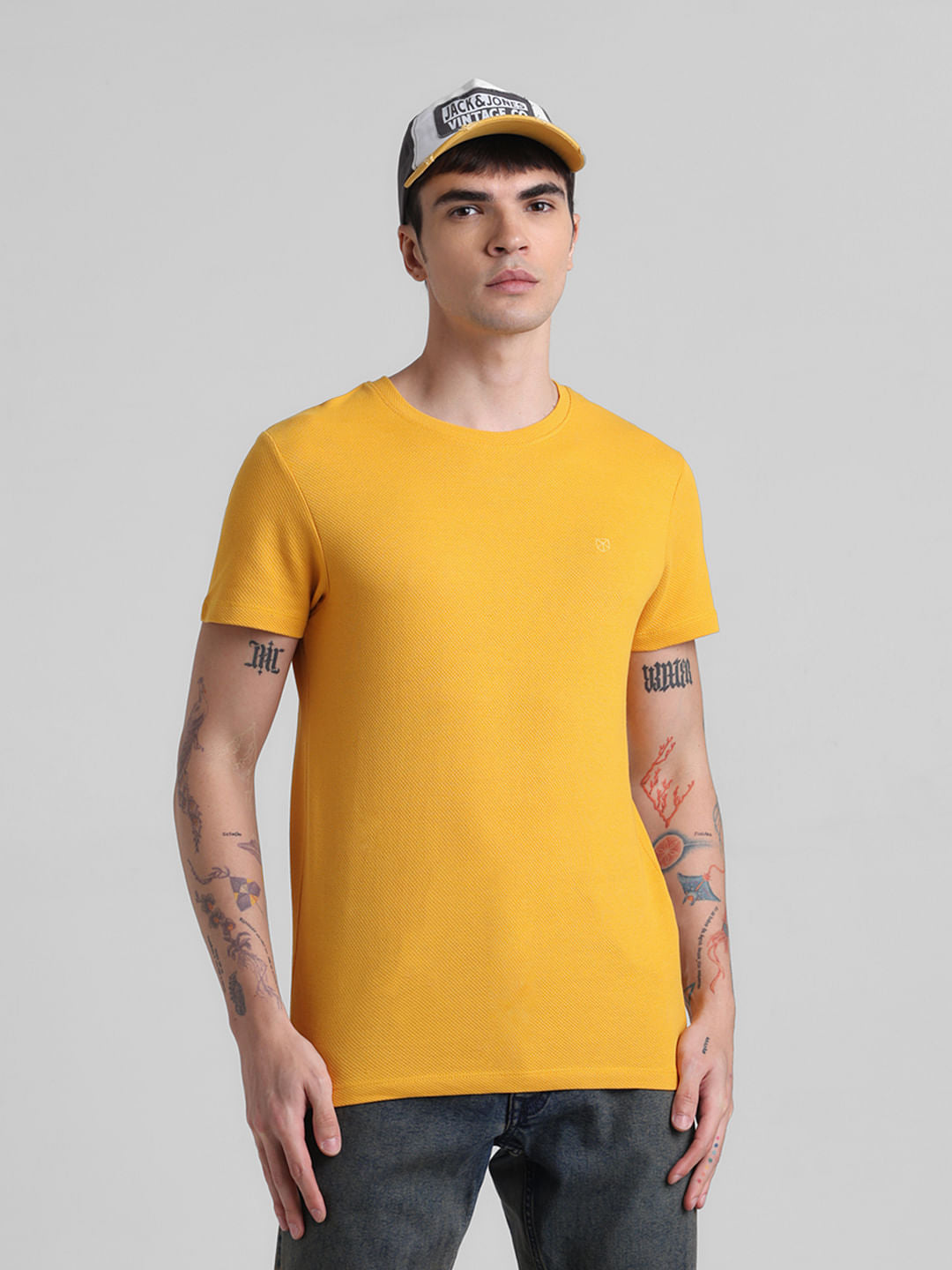 Yellow Jacquard Crew Neck T-shirt - S