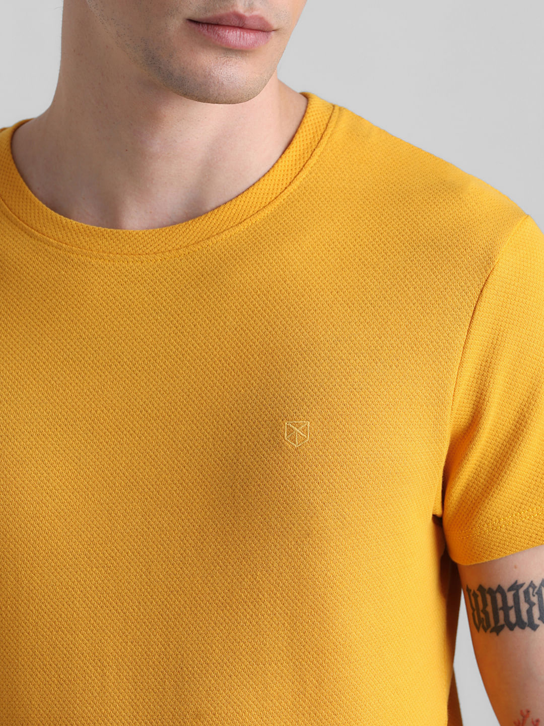 Yellow Jacquard Crew Neck T-shirt