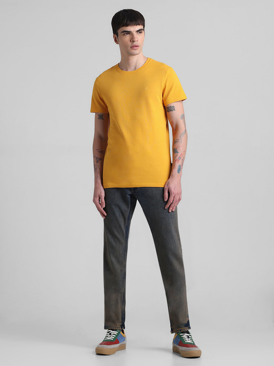 Yellow Jacquard Crew Neck T-shirt