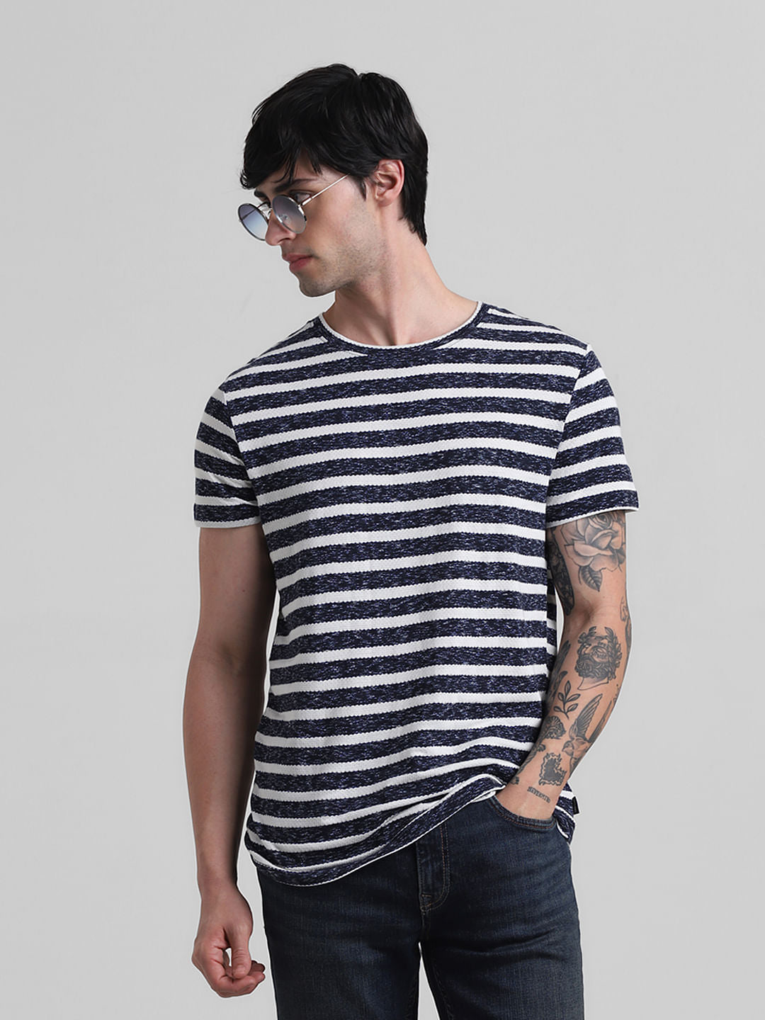 Blue Striped Crew Neck T-shirt - S